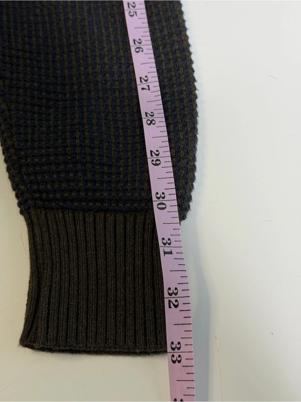 Mutual Weave Men's Waffle Knit Crewneck Sweater Olive Green Blue Blend Size M